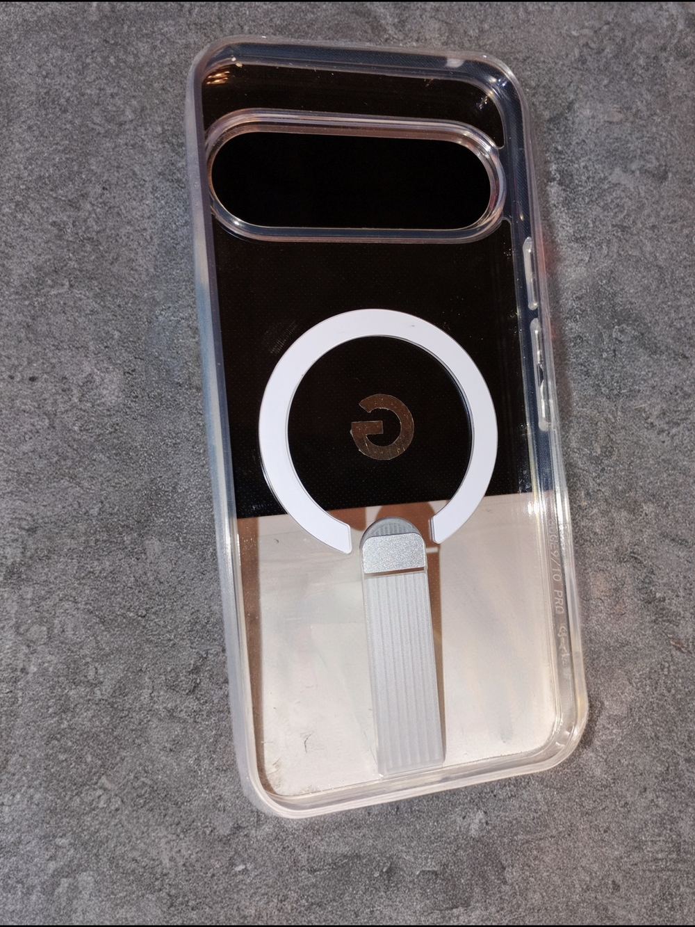 Google Pixel 10 XL Pro Transparent Case w/ White MagRing and Fold-Out Stand